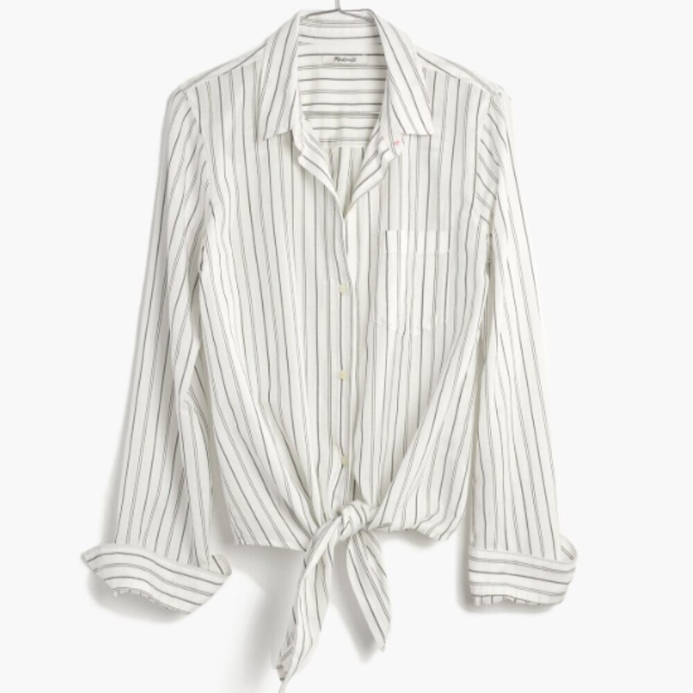 Madewell Tie-Front Shirt in Darcy Stripe - True Black and White - Picture 1 of 8